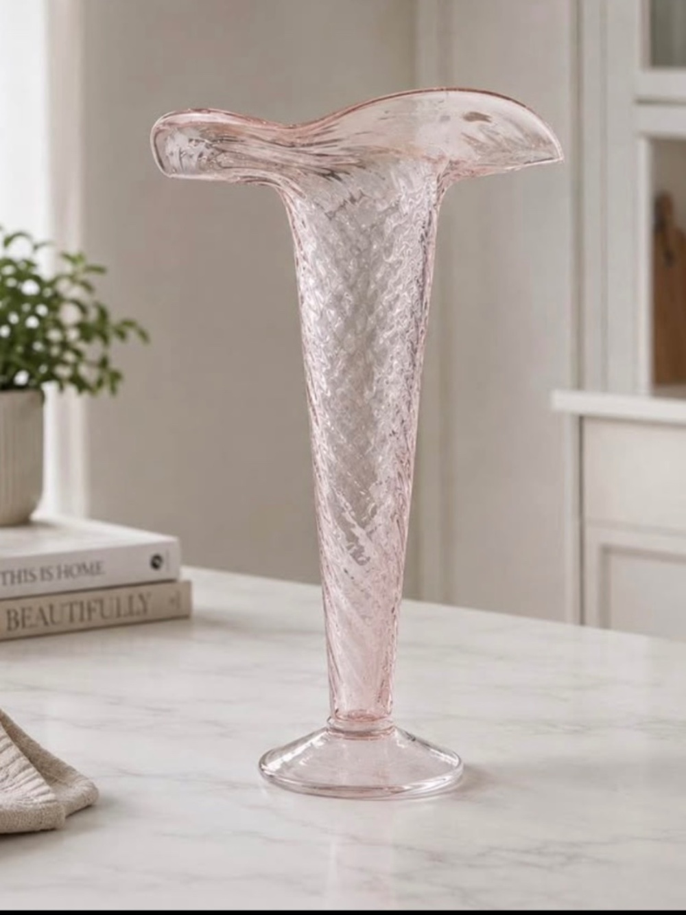 Vintage Pink Art Glass Vase